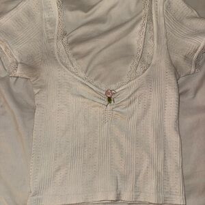 Urban Outfitters Cream Lace-Trim Knit Top with Embroidered Detail